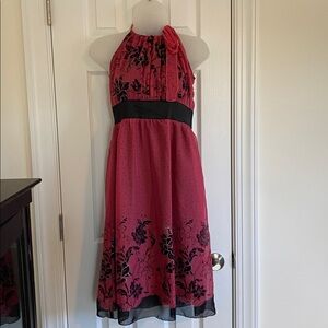Pink and Black Halter Silk Dress with Silver Detailing. Size XS (US).
